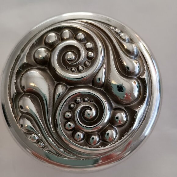 Vintage Avon Glass Vanity Jar with Ornate Silvertone Swirled Lid - Picture 2 of 6